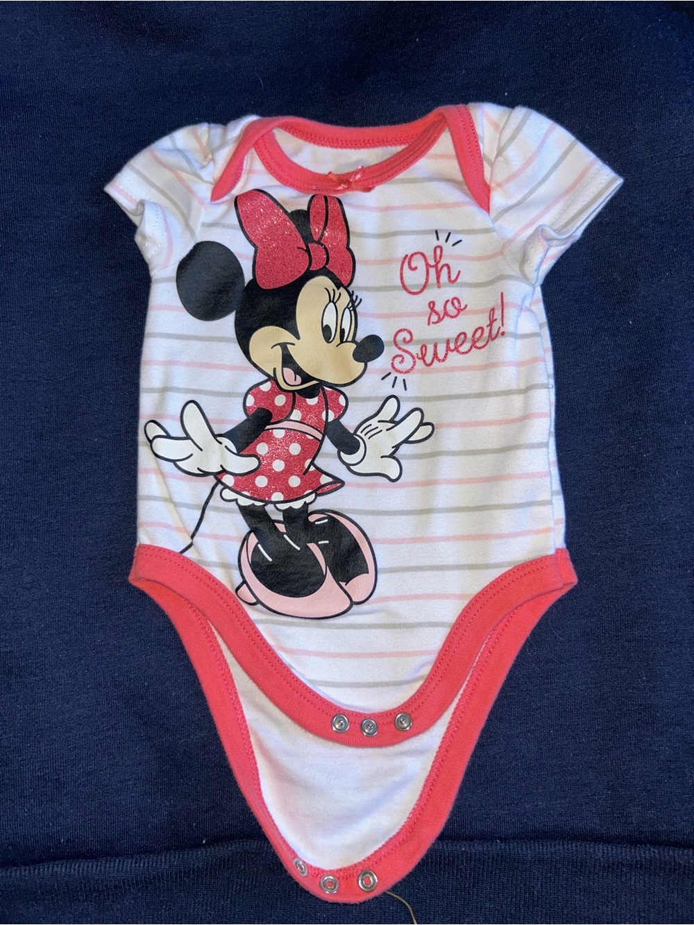 Disney Minnie Mouse White & Pink Striped Baby One-Piece Bodysuit